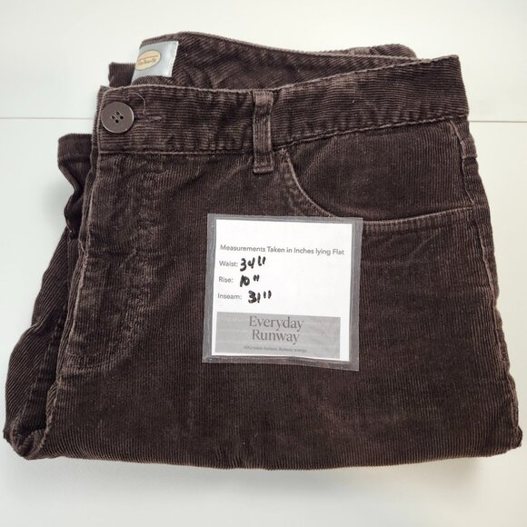 Talbots Corduroy Pants Size 12 /14 Chocolate Brown Straight Leg Mid Rise 34 x 31 - Picture 7 of 8